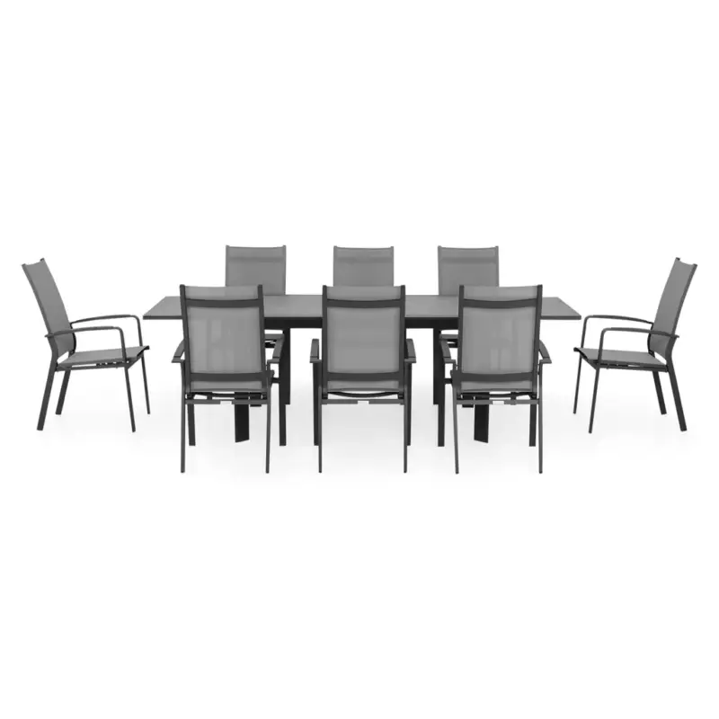 Cumpărături sigure CERAMIC Set mobilier terasă/grădină, 8 scaune cu spătar reglabil și masă extensibilă