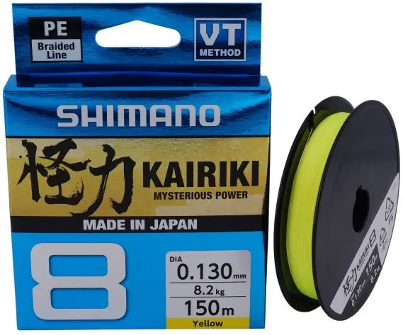 Fir Textil Shimano Kairiki 8 Braided Line, Yellow, 150m, 0.16mm 10.3kg Retur ușor