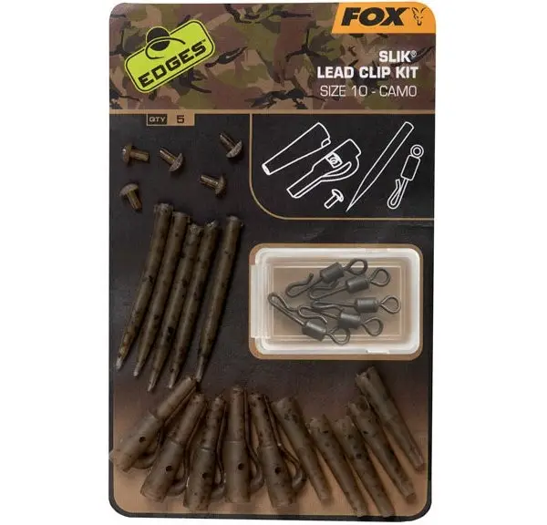 Kit Monturi Fox Edges Safety Slik Lead Clip (nr.10) Camo, 5x5buc/set Plată sigură