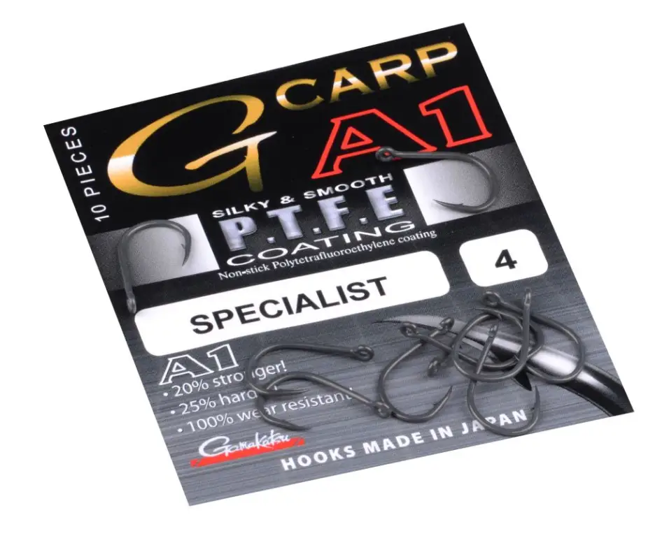 Disponibil imediat Carlige Gamakatsu A1 G-Carp Specialist Teflon Coating, 10buc/plic