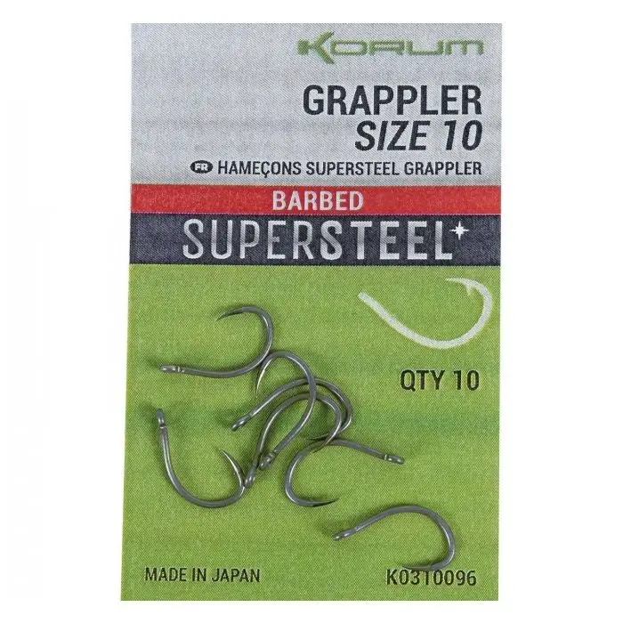 Livrare gratuită Carlige Korum Supersteel Grappler Hooks Barbed, 10buc-plic