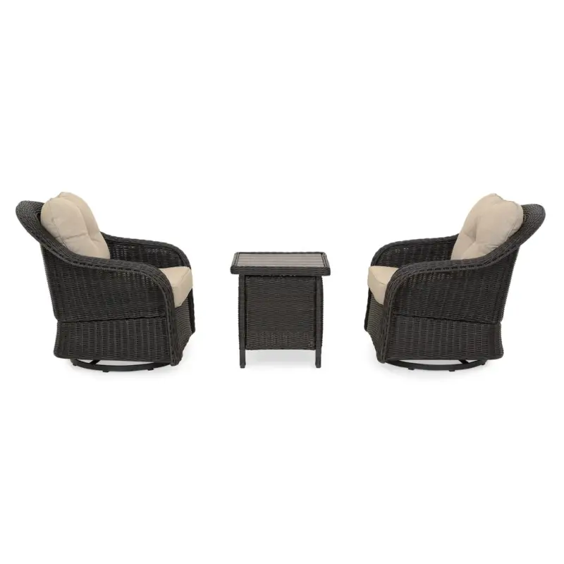 Livrare gratuită CANNET Set mobilier terasă/grădină, 2 fotolii rotative și măsuță colț