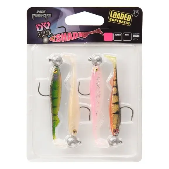 Set Shaduri FOX Rage Ultra UV Slick Shad Loaded, 9cm, 7g,Nr. 2/0, 4buc/blister Ofertă limitată