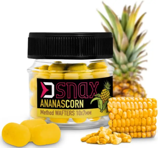 Reducere specială Dumbell Critic Echilibrat Delphin D Snax Method Wafters, 10x7mm, 20g/borcan, Porumb-Ananas