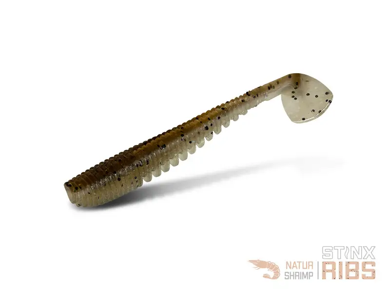 Disponibil imediat Shad Delphin B! StinxRIBS Shrimp, 5cm, 20buc/plic, Culoare Natur