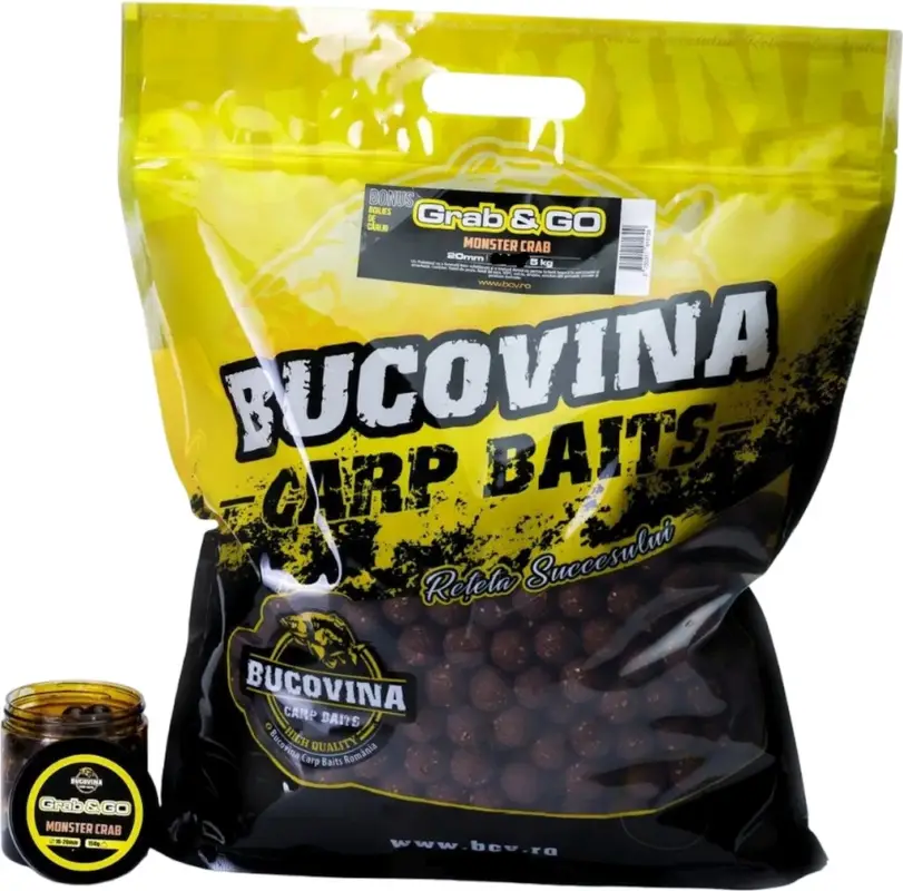 Pachet Boilies de Nadit + Boilies de Carlig Bucovina Baits Grab&Go, Solubile, 20mm, 5kg + 16-20mm, 150g Ofertă exclusivă