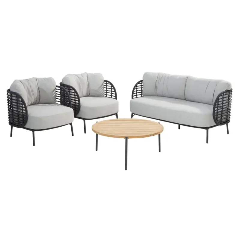 Expediere rapidă FABRICE Set mobilier terasă/grădină, 2 fotolii, canapea, măsuță de cafea