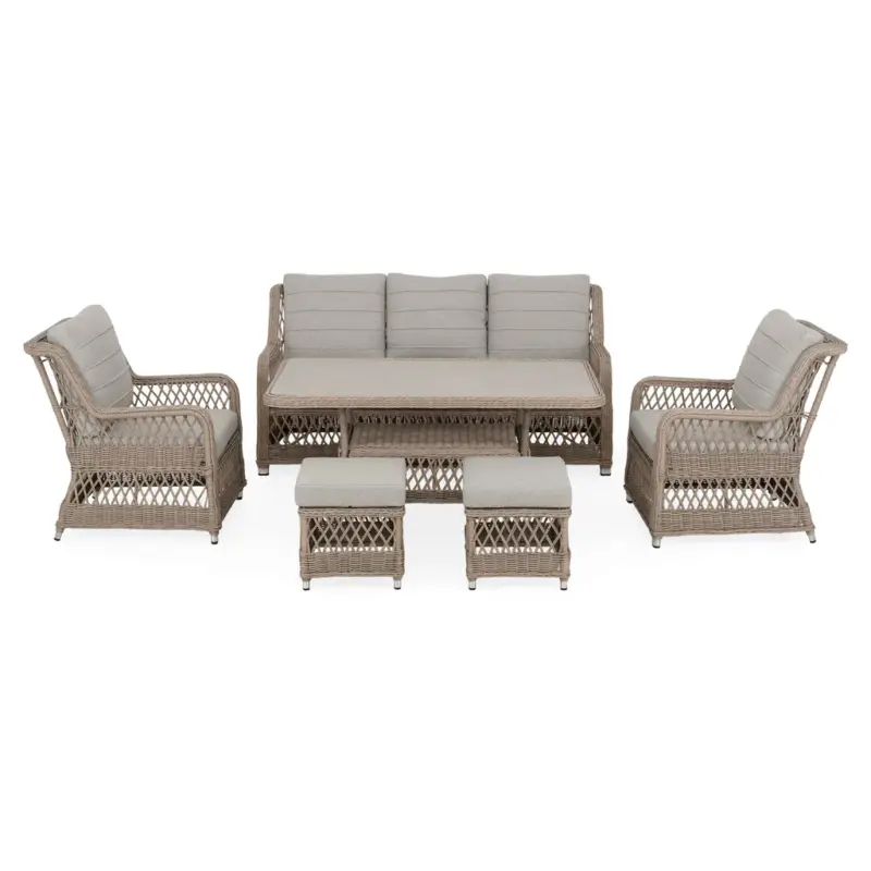 Retur ușor COSETTE Set mobilier terasă/grădină, 2 fotolii, 2 taburete, canapea și masă