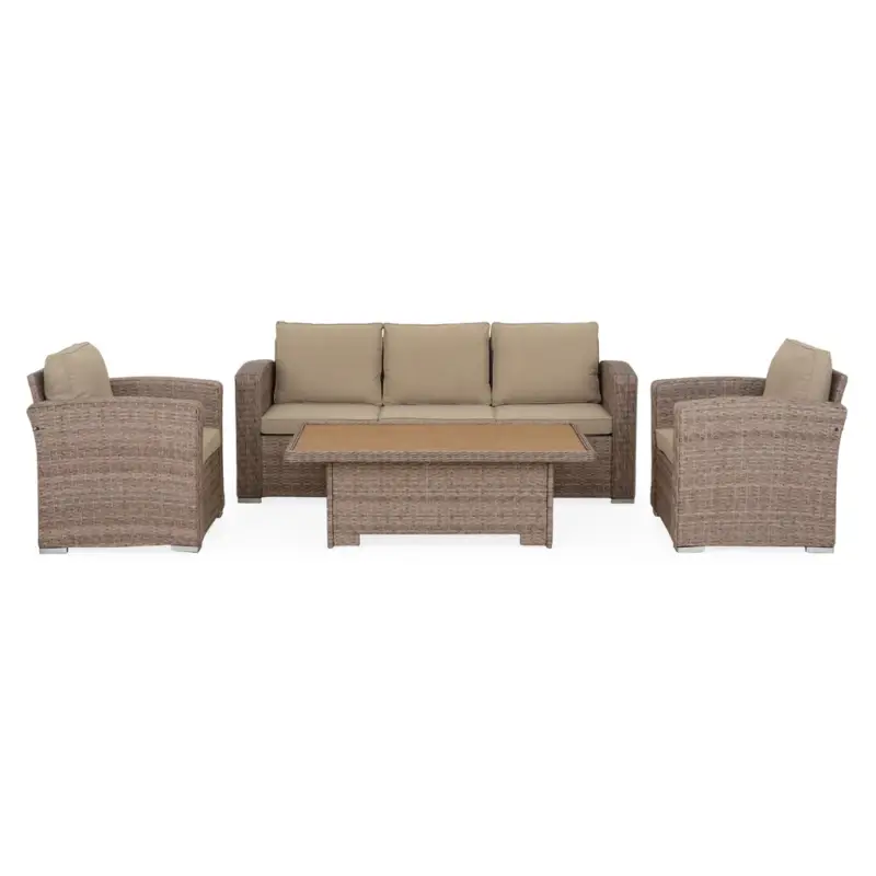NORWICH Set mobilier terasă/grădină, 2 fotolii, canapea și măsuță reglabilă Retur ușor