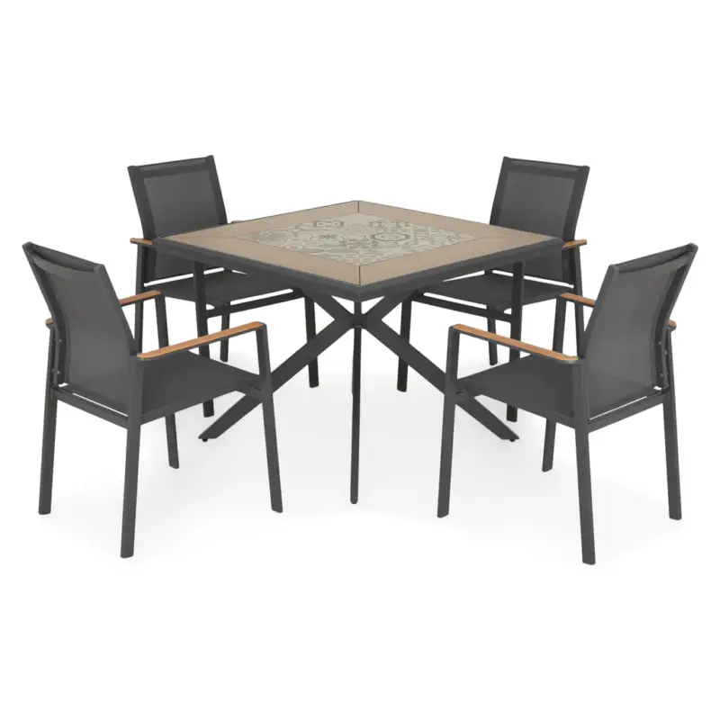 PAFOS Set mobilier terasă/grădină, masă și 4 scaune suprapozabile Ofertă limitată