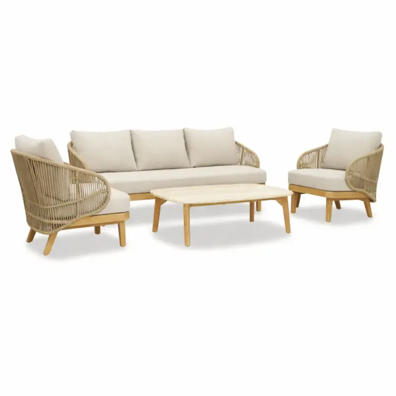Disponibil imediat MALI Set mobilier terasă/grădină, 2 fotolii, canapea și măsuță