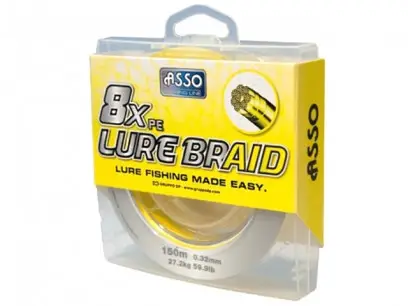 Fir Asso 8xPE Lure Braid 0.16mm 11.80kg 150m Galben Retur ușor