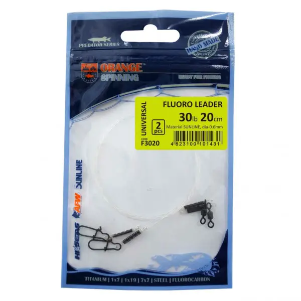 Plată sigură Struna Fluorocarbon Orange 9kg 25cm 0.50mm Fluoro Leader 2buc