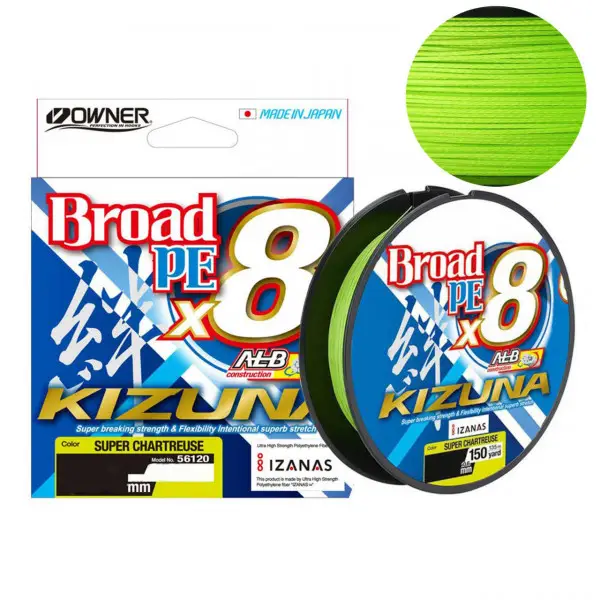 Nu rata Fir Owner Kizuna X8 Broad 0.13mm 6.70kg 135m Chartreuse