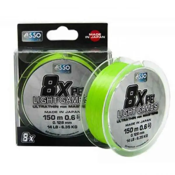 Fir Asso Light Games PE 8x 0.128mm 6.35kg 150m Fluo Chartreuse Lichidare de stoc