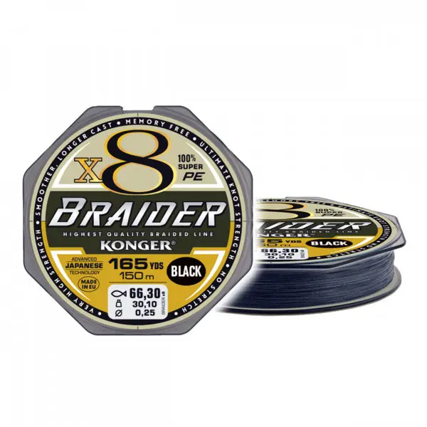 Livrare expres Fir Textil Konger Braider X8 0.18mm 21.4kg 150m Black