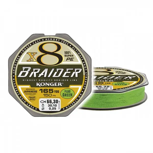 Reducere Fir Textil Konger Braider X8 0.08mm 7.6kg 150mFluo Green