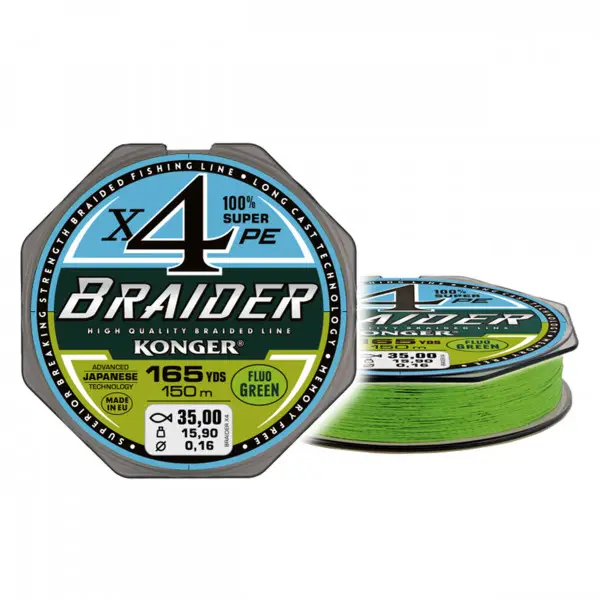 Preferatul clienților Fir Textil Konger Braider X4 0.12mm 10.1kg 150m Fluo Green