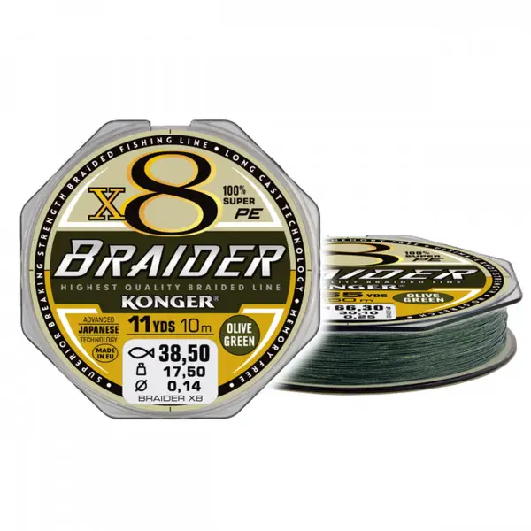 Disponibil imediat Fir Textil Konger Rigging Line Braider X8 0.08mm 7.6kg 10m Olive Green
