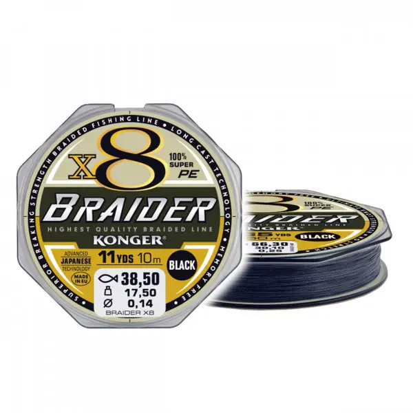 Promoție Fir Textil Konger Rigging Line Braider X8 0.20mm 25.3kg 10m Black