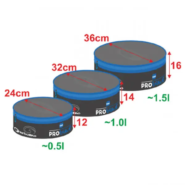 Lichidare de stoc Set 3 Bacuri Garbolino Rotunde cu Fermoar diametre 24,32,36cm EVA Pro Bowl Zipped