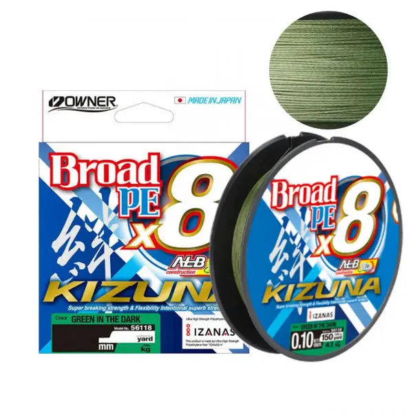 Fir Owner Kizuna X8 Broad 0.21mm 15.3kg 135m Green In the Dark Reducere specială