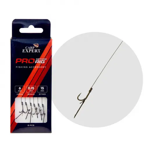 Disponibil imediat Carlige Legate Carp Expert Pro Method Feeder Hair Rig, spin 15mm, 6buc/plic