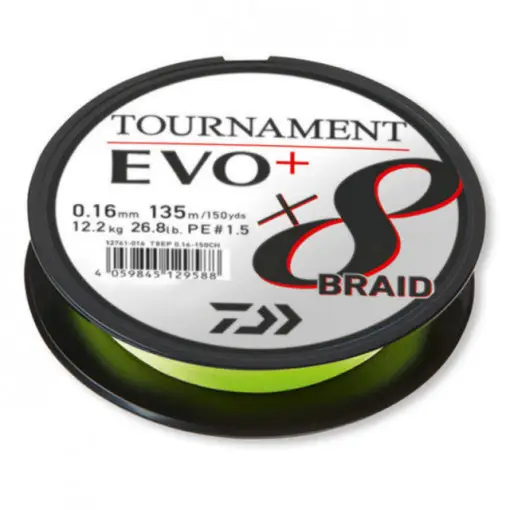 Plată sigură Fir textil Daiwa Tournament X8 BRAID EVO+, chartreuse, 135m
