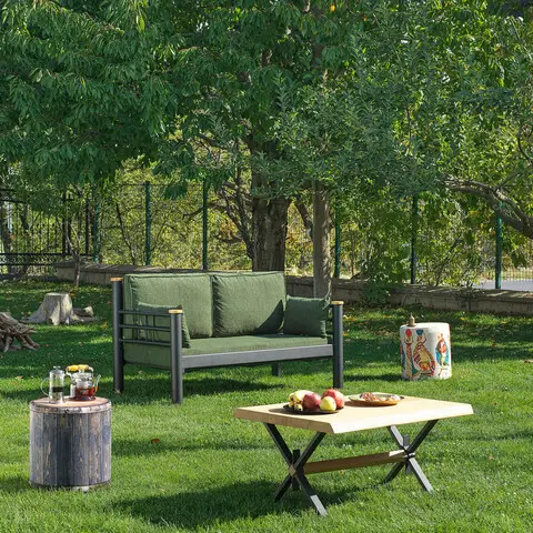 Canapea de gradina cu 2 locuri, Heaven, Kappis, 155x86x80 cm, Negru/Verde Ieftin