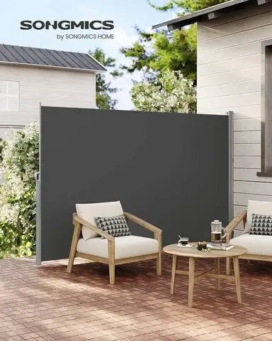 Livrare gratuită Paravan lateral pentru gradina sau terasa / copertina solara laterala, Songmics, sistem de fixare inclus, 180x300 cm, gri