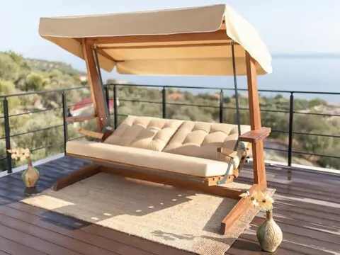 Balansoar de gradina 3 locuri, Swingo, Sia 2400, 235x134x195 cm, lemn, bej/natural Vezi acum