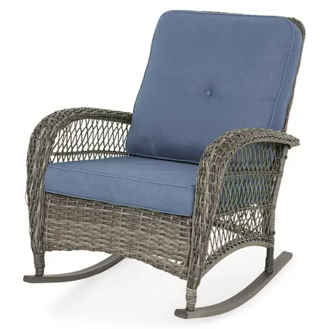 Plată sigură Balansoar pentru exterior Hamwell, 75x103x96 cm, otel/poliester, gri/albastru