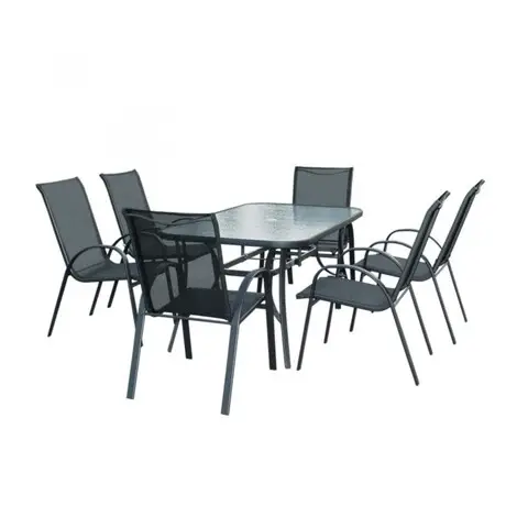 Set mobilier de gradina Fiesta, Heinner, 7 piese, otel/sticla, negru Plată securizată