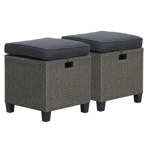 Set 2 taburete pentru gradina/terasa Baxter, 40x40x38 cm, otel/poliester, gri/negru Cumpără online