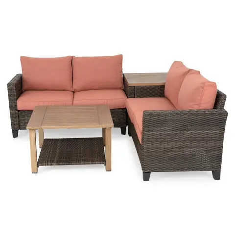 Set mobilier gradina/terasa Tilson, 4 piese, otel/fibre sintetice, maro/caramiziu Ultima șansă