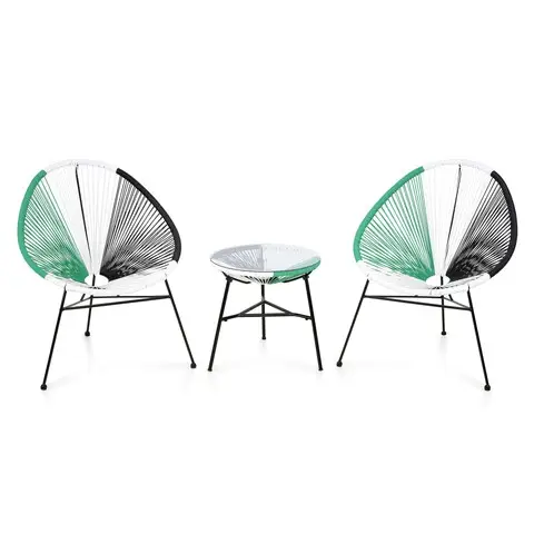 Set mobilier gradina/terasa, 2 fotolii + masuta, Corfu, otel, verde/alb/negru Transport gratuit