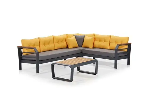 Set mobilier de gradina, Hanah Home, Assento Corner, Gri / Galben / Negru Cumpărături sigure