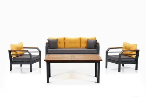 Cumpără online Set mobilier de gradina, Hanah Home, Assento 3+1+1+M, Aluminiu, Galben / Gri / Negru