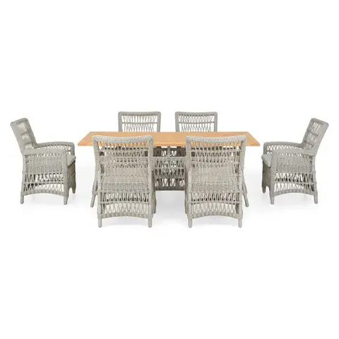 Set 6 scaune si masa pentru gradina/terasa Mackinac, aluminiu/lemn de teak, gri/natur Lichidare de stoc