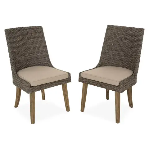 Noutate Set 2 scaune dining Yanet, aluminiu/lemn de teak, maro/bej