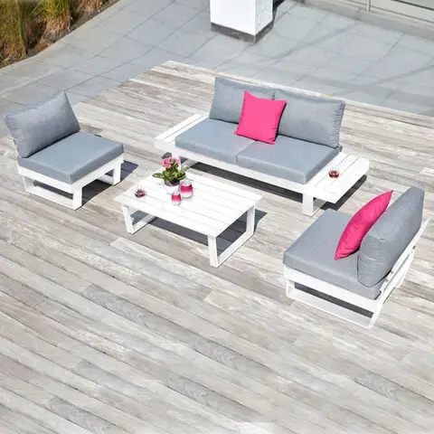 Ultima șansă Set mobilier pentru exterior, 4 piese Alora, 235x235x65 cm, aluminiu/poliester, alb/gri