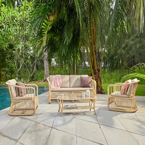Set mobilier pentru exterior, 4 piese Surabaya, 77x67.5x79 cm, aluminiu/sticla securizata, natur/gri Vezi acum