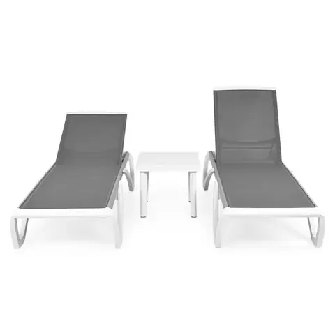 Mai ieftin Set mobilier pentru gradina/terasa, 2 sezlonguri si masuta Yati, 170x69x31 cm/46.5x46.5x40 cm, aluminiu/polipropilena, alb/gri