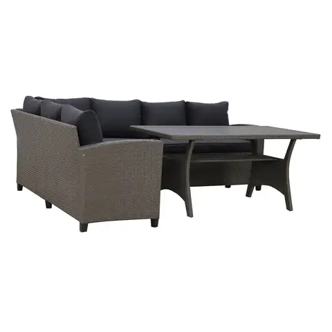 Livrare gratuită Set coltar de gradina/terasa 3 piese, cu spatiu de depozitare Baxter, 179x67x73 cm/ 145x74x67 cm, otel/poliester, gri/negru