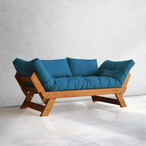 Canapea de gradina cu 2 locuri, Hanah Home, CPT8104-210, Teak / Albastru Preț mic