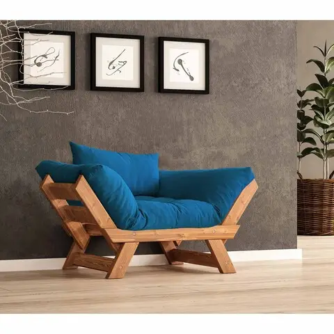Fotoliu de gradina, Hanah Home, CPT8156-140, Teak / Albastru Livrare gratuită