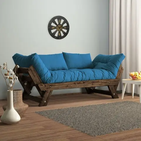 Canapea de gradina cu 2 locuri, Hanah Home, CPT8115-210, Nuc / Albastru Promoție