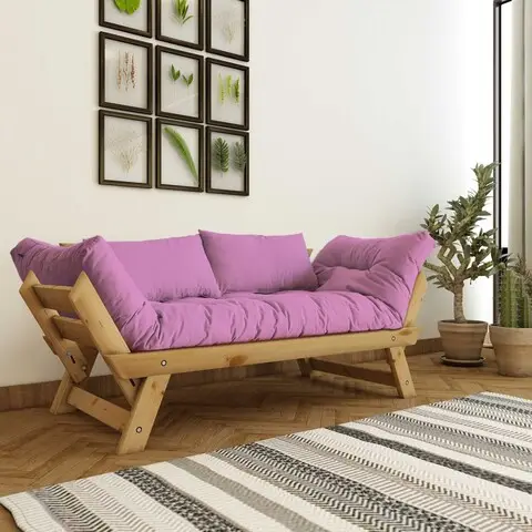 Canapea de gradina cu 2 locuri, Hanah Home, CPT8168-210, Natural / Roz Cel mai bun preț