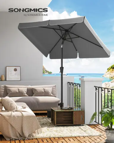 Reducere de preț Umbrela dreptunghiulara pentru gradina, tesara si balcon, Songmics, 200 x 150, protectie UV 50+, inclinare 30 grade in doua directii, gri