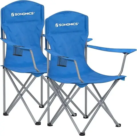 Livrare expres Set 2 scaune pliabile pentru camping, Songmics, 76x51.5x95.5 cm, max 150 kg, tesatura Oxford/otel, albastru